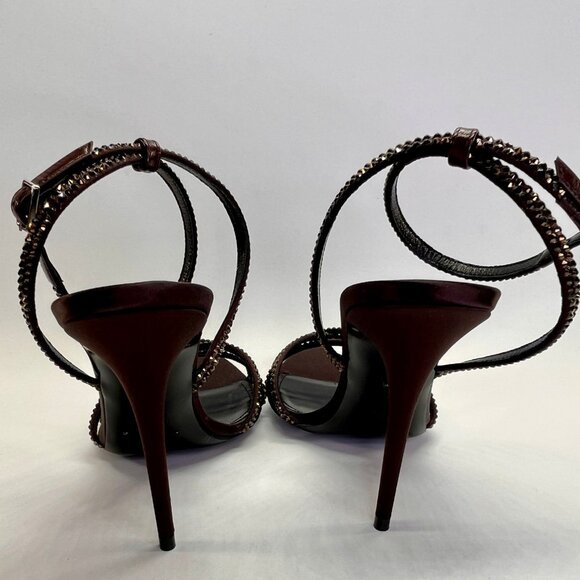 Saint Laurent Ava 105 Heels Size 38 Brown Crystal Embellished Stiletto Sandals - Picture 5 of 16